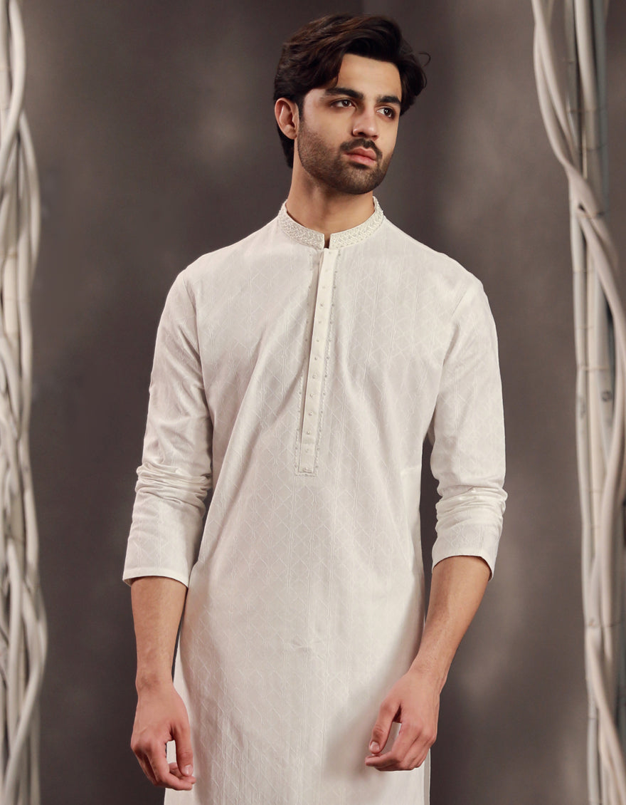 WHITE COTTON KURTA | JJK-W-47279/S24/JJ9631-FL – J. Bangladesh